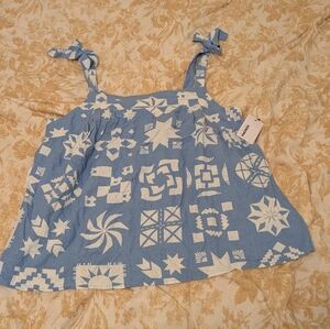 Sonoma Blue and White Cropped Sleeveless Top NWT Size XL